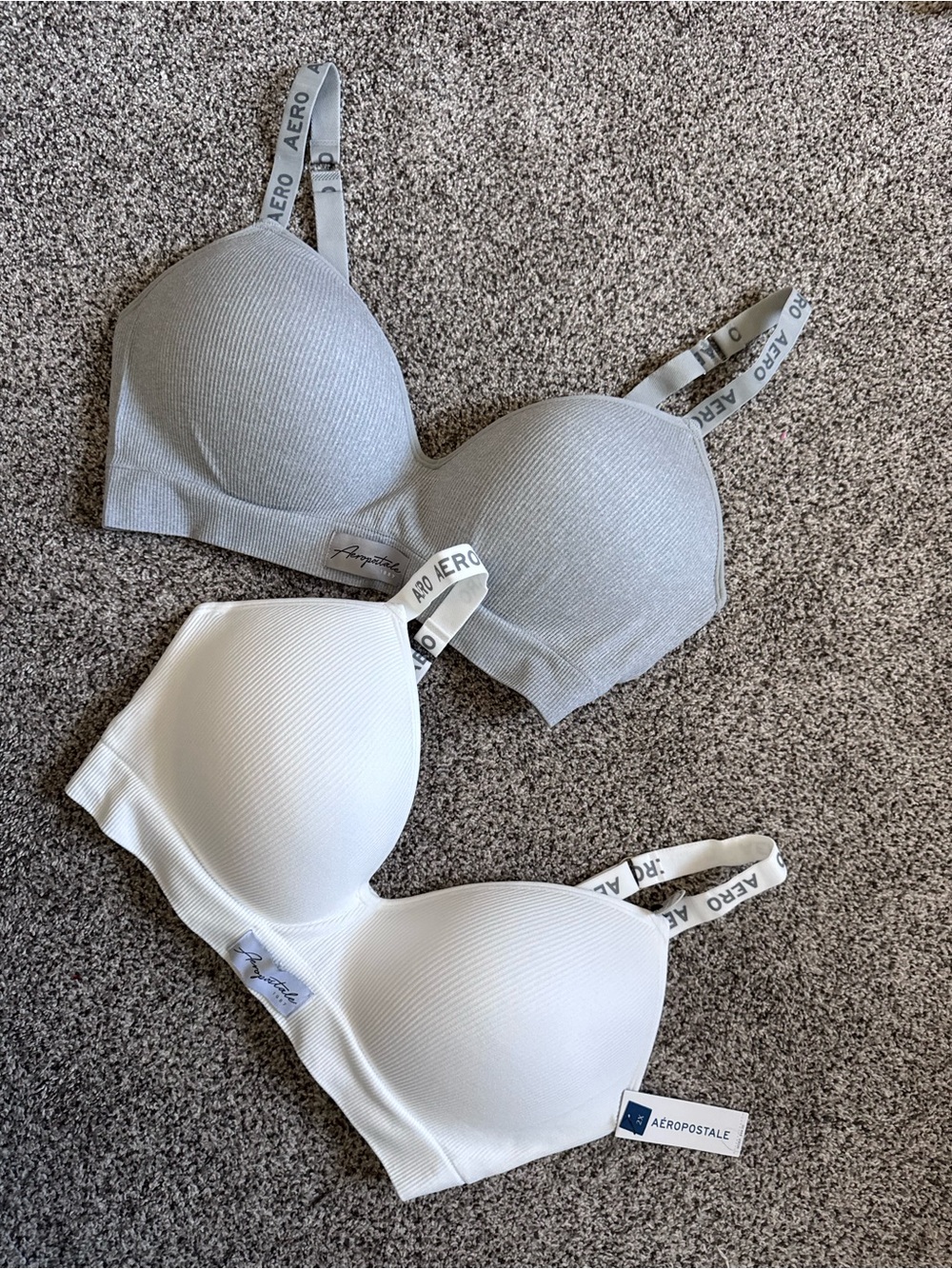 Aeropostale 2- Pack Wire-Free Ribbed Bras in Gray and White 2X NWT